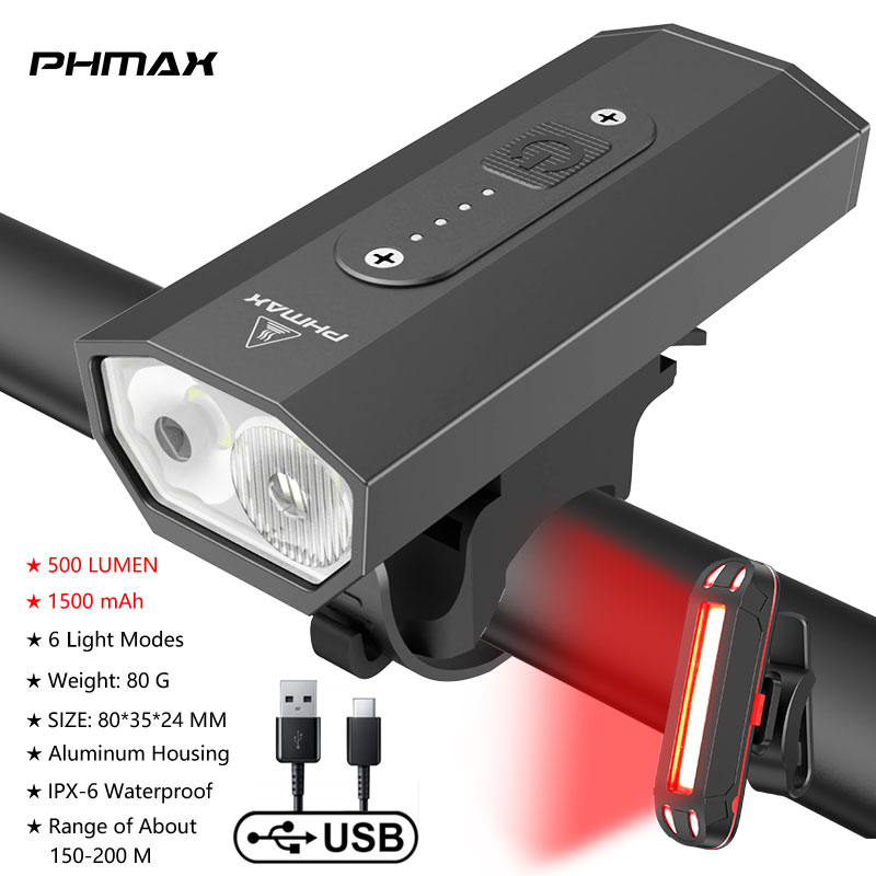 PHMAX Luce anteriore per bicicletta Faro per bici ricaricabile tramite USB 1500 lume Torcia per montagna bicicletta in alluminio impermeabile: Di Colore Giallo chiaro