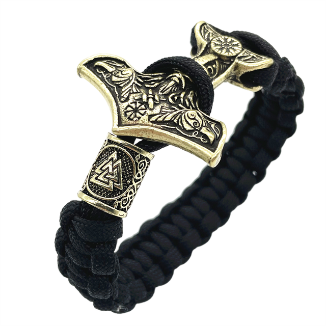Norse Vikings Aegishjalmur młot thora Mjolnir Odin Raven Viking mężczyźni bransoletka słowiańska bransoletka: Valknut Bronze / 21 cm