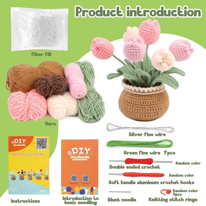BUDDUR-Kit de tejer de ganchillo con hilo de algodón e instrucciones para tejido de tela, paquete de materiales no acabados DIY