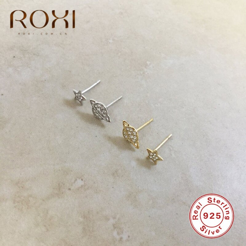 ROXI Asymmetrische Sterne Mond Ohrring 925 Sterling Silber Hypoallergen Nette schick Zucht Ohrringe für Frauen Mädchen Weihnachten Schmuck