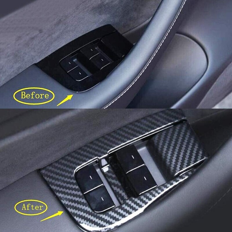 for Tesla Model Y Carbon Fiber Car Interior Window Lift Switch Button Panel Cover Frame Trim Car Accessories