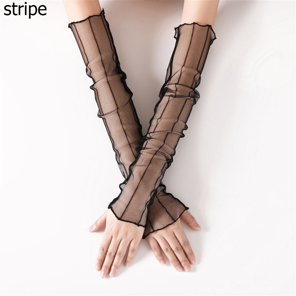 Gants longs en dentelle sans doigts pour femmes, manchons de Protection solaire, maille en dentelle, fins pour cyclisme, mancherons pour les bras de conduite,: stripe