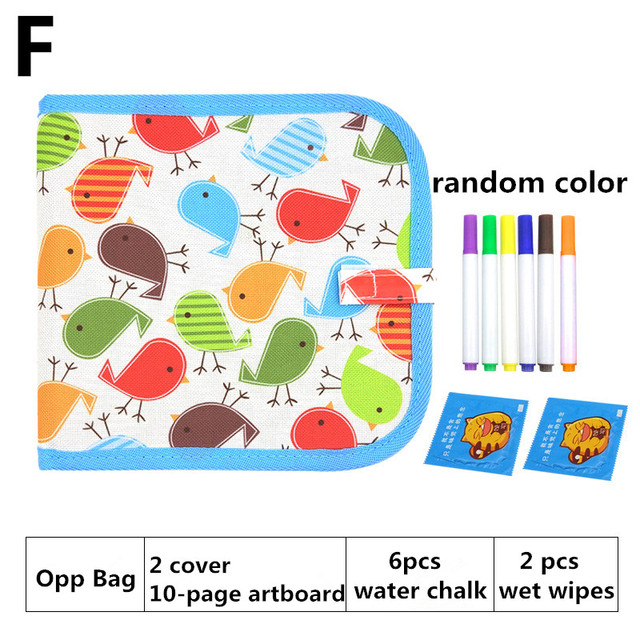 Baby DIY Drawing Book Portable Soft Chalk Drawing Board Coloring Book With Water Chalk Kid Painting Blackboard: F 10 pages