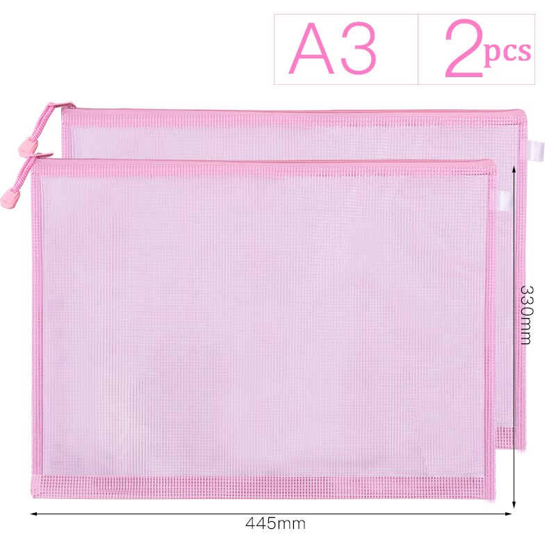 A3 Zipper Pouch Document Bag Waterproof Zip File Folders Artwork Storage School Office Supplies 8k Drawing Paper Storage Bags: pink 2pcs