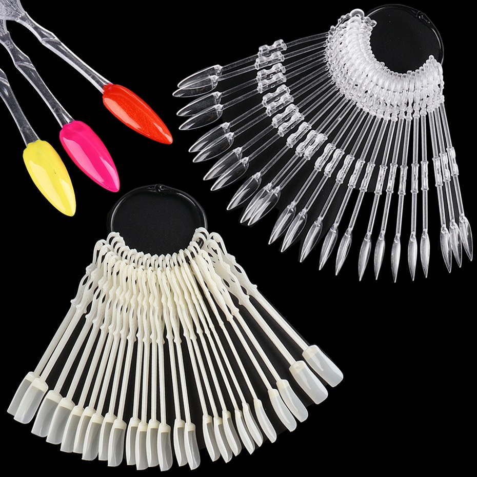 24 stuks nepnagels tips natuurlijk helder zwart waaier kleurenkaart nail art display oefengereedschap acryl uv gellak manicure  tr1818