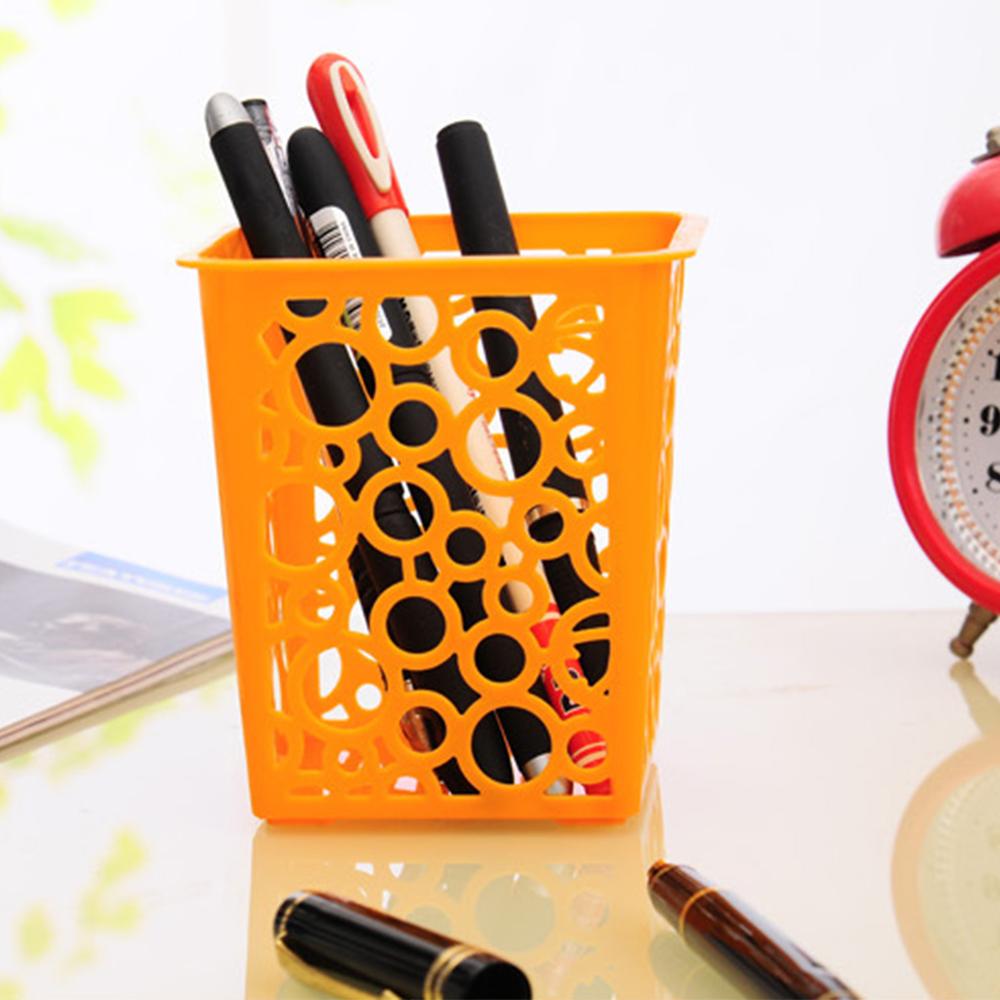 4Pcs Hollow Square Pencil Holder Plastic Pen Pot Office Desk Container Organizer