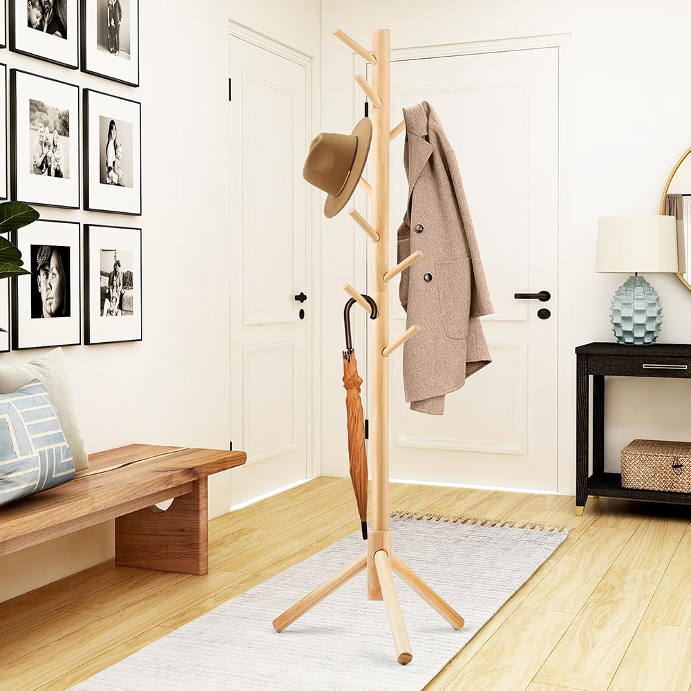 Coat Rack Freestanding Coat Rack with 8 Hooks and 3 Adjustable Size Tree Coat Racks for Bedroom Hallway Entrance Office for Hats: Yellow