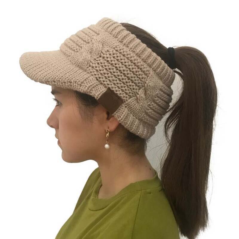 Xeongkvi Europa merke tomme visirer caps hår bånd høst vinter varm merke rotete bolle strikket horsetai hattemaker til kvinner jente 46-62cm