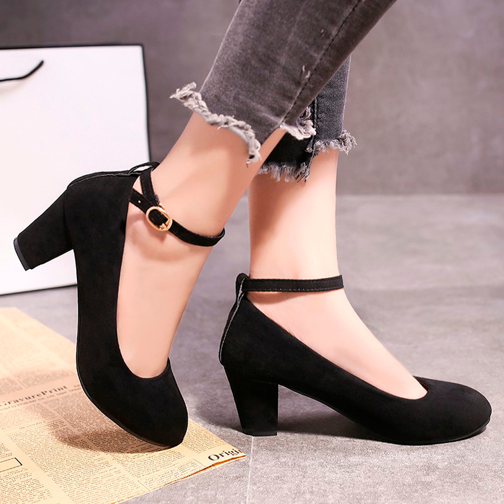 Zapatos de tacón alto con plataforma y hebilla en el tobillo para mujer, estilo punk, vintage, de otoño, en negro y rojo, talla grande , 18 de diciembre: Bk / 39