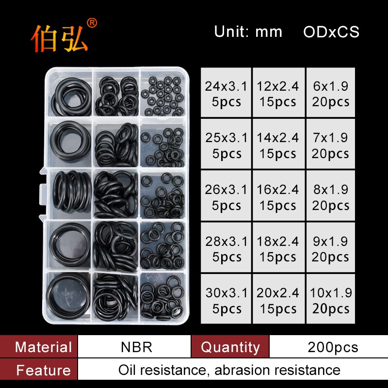 Boxed nitril siliconen rubber O-ring reparatieset kraan afdichting klep waterdichte machine oliebestendige pakking combinatie kit-.-: YELLOW
