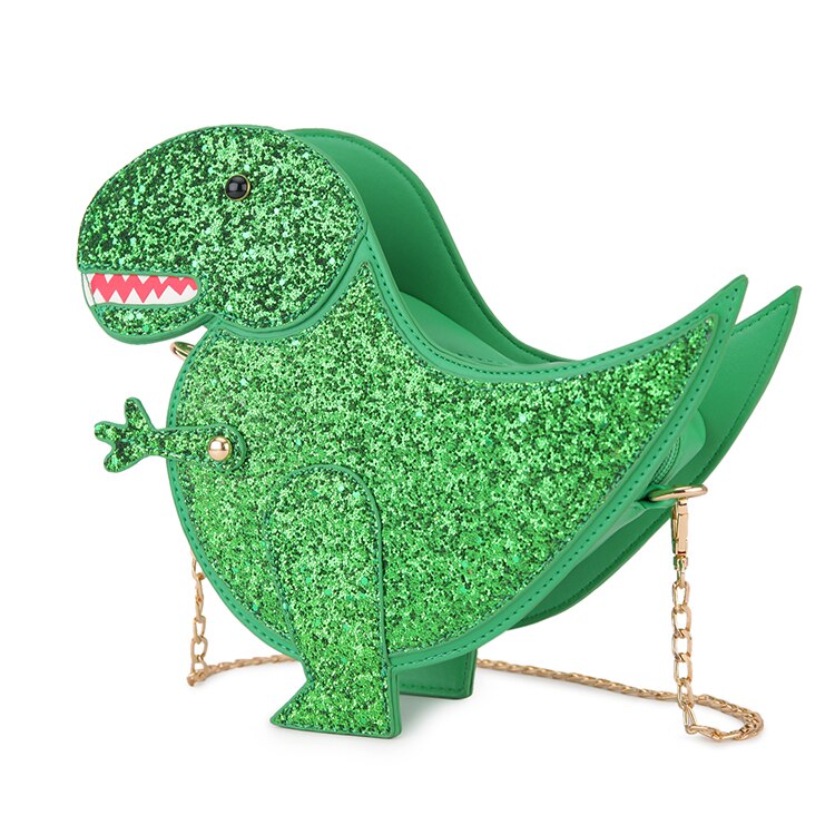 Sac à bandoulière à paillettes en forme de dinosaure pour femmes, sacs à main avec chaîne, pochette décontractée en cuir Pu