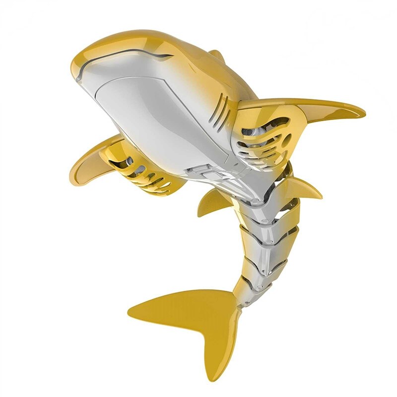 Barco tiburón dorado de 2,4G para niños, Robot de simulación, a prueba de agua, Control remoto electrónico, natación, tiburón, Juguetes