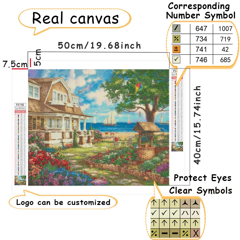 HUACAN Mosaic Seaside Diamond Painting 5D House Embroidery Kit Landscape Picture Of Rhinestones Decoration For Home