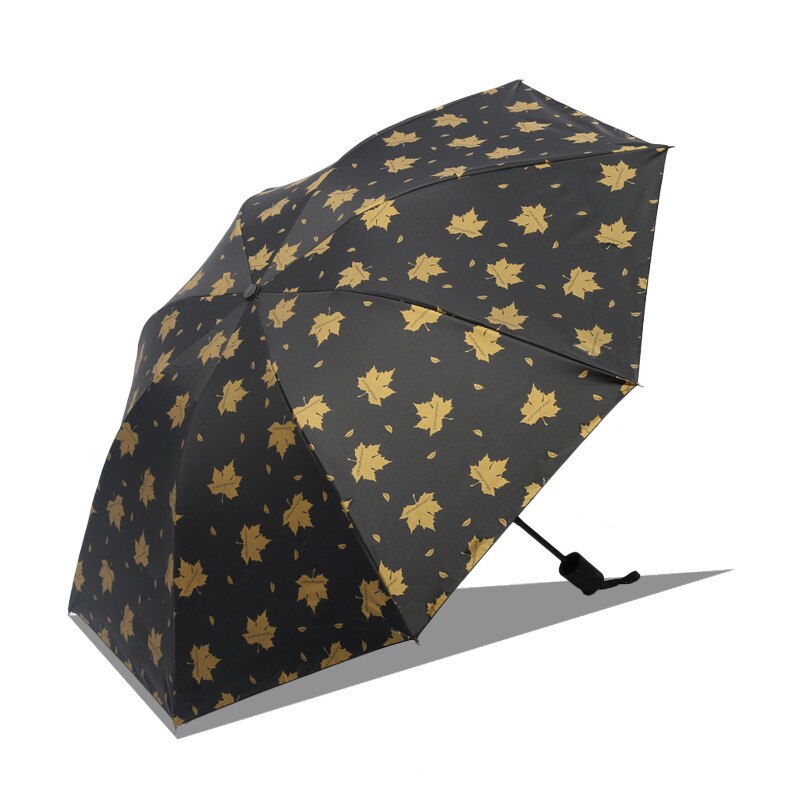 Opvouwbare paraplu Bloem paraplu UV bescherming Zon bescherming Drie-opvouwbare Paraplu esdoornblad Zwart en Wit