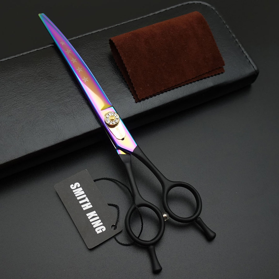 8 inch Pet grooming scissors,SMITH KING 8〞Cutting/Straight scissors/Thinners/Curved Shears 440C top-grate !: Curved-Rainbow