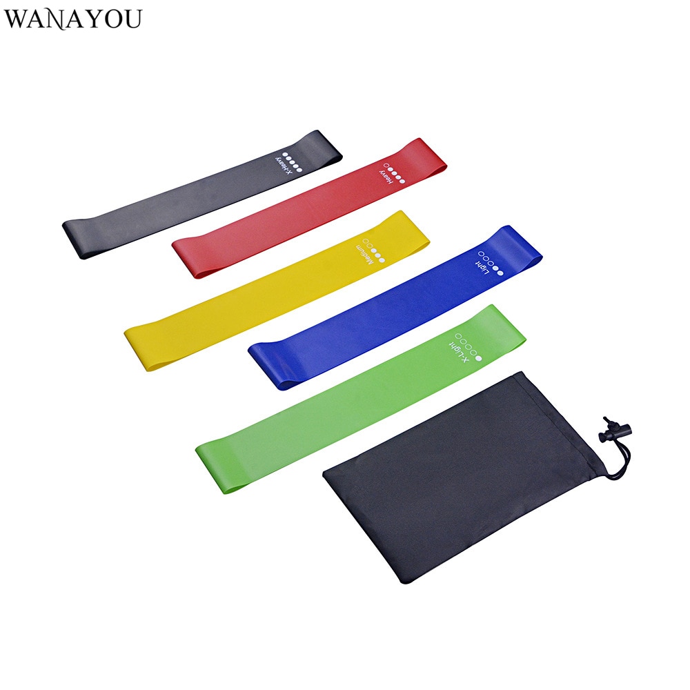 Wanayou 5 stk latex yoga modstandsbånd, strækløkke med opbevaringspose fitnessudstyr ,5 niveauer elastisk træning gym pull reb