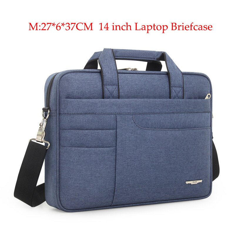 Brand Waterproof Men Women 14 15.6 inch Laptop Briefcase Business Handbag for Men Large Capacity Messenger Shoulder Bag: blue-M