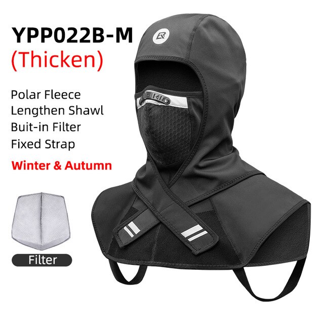 ROCKBROS-mascarilla de ciclismo para hombre y mujer, pasamontañas cálido a prueba de viento, máscara de lana de doble capa para motocicleta y Scooter, Invierno: YPP022B-M