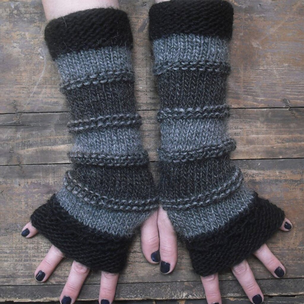 Adult Winter Warm Fingerless Gloves knitted Fingerless Gloves Stitching Striped Warm Long Gloves Lovely Gloves