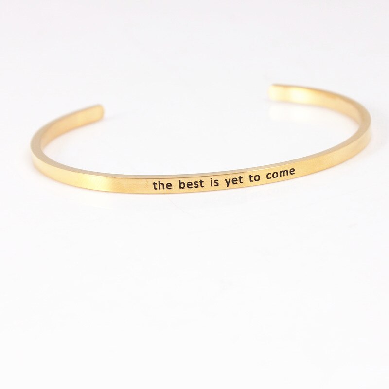 Trend Quotes Mantra Bracelets 316L Stainless Steel Open Cuff Bangle Women Gold Inspirational Jewelry Bracelets: the best is yet to c