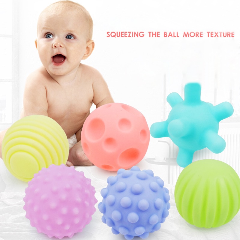Aenses-juego de bolas de goma de tacto suave para bebé, Set de 6 uds. Con textura para desarrollar la actividad del bebé