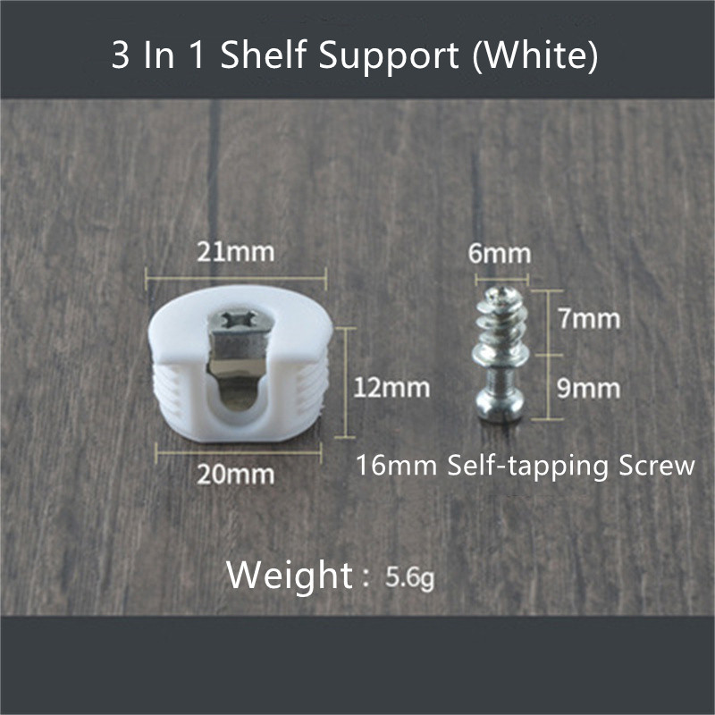 10 set möbelskåpskoppling rafix 3 in 1 konsol stiftpinnar plast zinklegering skarv hyllstöd beslag: Vit