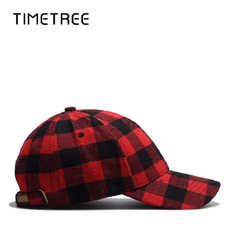 Red Plaid Men's Baseball Cap Snapback Bones Cap male Gorras Hombre Cotton Dad Hat Casquette Casual Women's baseball Cap