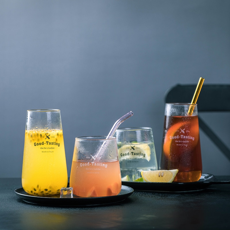 Simple Tall Milk Cup Cold Drinking Cup Dessert Cup Big Belly Cup Letter Glass Cup Water Milk Juice Cup Beer Glass