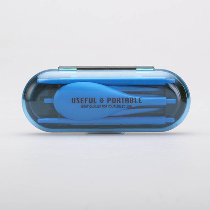 Kit de necessidade de viagem colher garfo pauzinhos piquenique utensílios de cozinha portátil dobrável gadgets três peças 1 conjunto de plástico: Azul