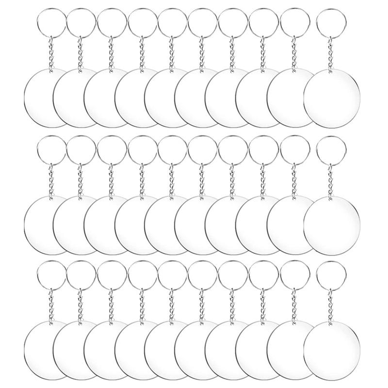 24/36/48pcs Acrylic Transparent Circle Discs Set Key Chains Clear Round Acrylic Keychain Blanks Keychain for DIY (Transparent)