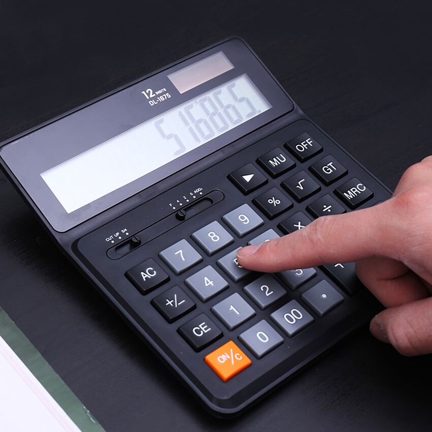 Dual Power Electronic Calculator 12 Digits 1.5V Button Battery Solar Calculator Business Office Financial Calculator Stationery
