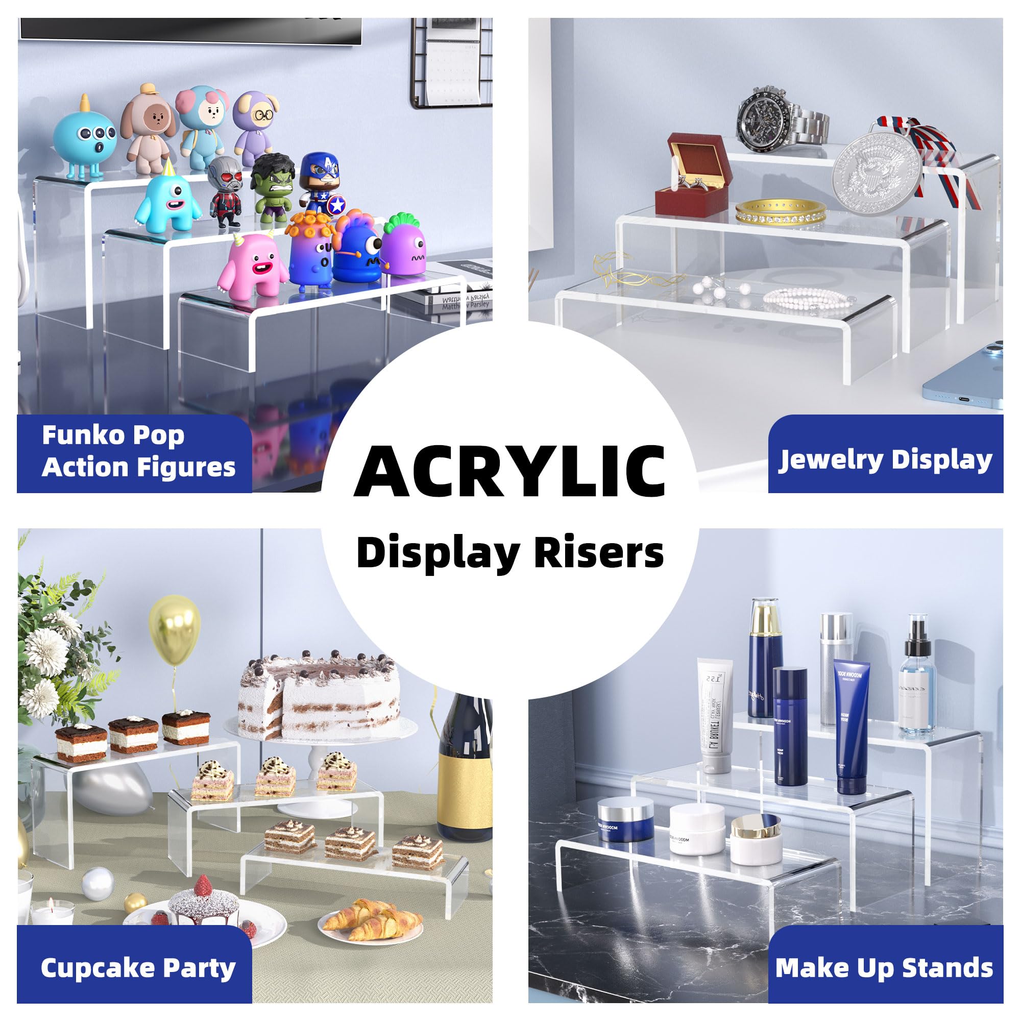 Estante organizador de juguetes, escaparate, estante de exhibición, estante de exhibición, soporte de mesa de postre, elevador acrílico transparente, soporte para zapatos, figura de joyería