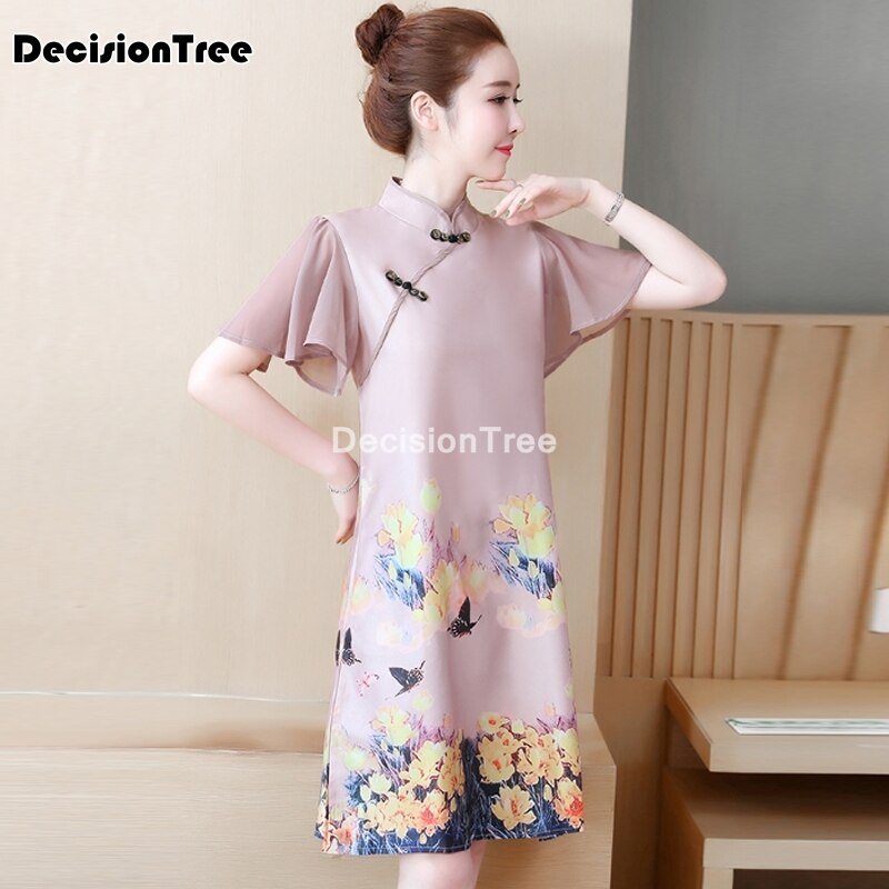 Vestido chino cheongsam qipao, vestido tradicional chino clásico para mujer, vestido de manga corta novedad