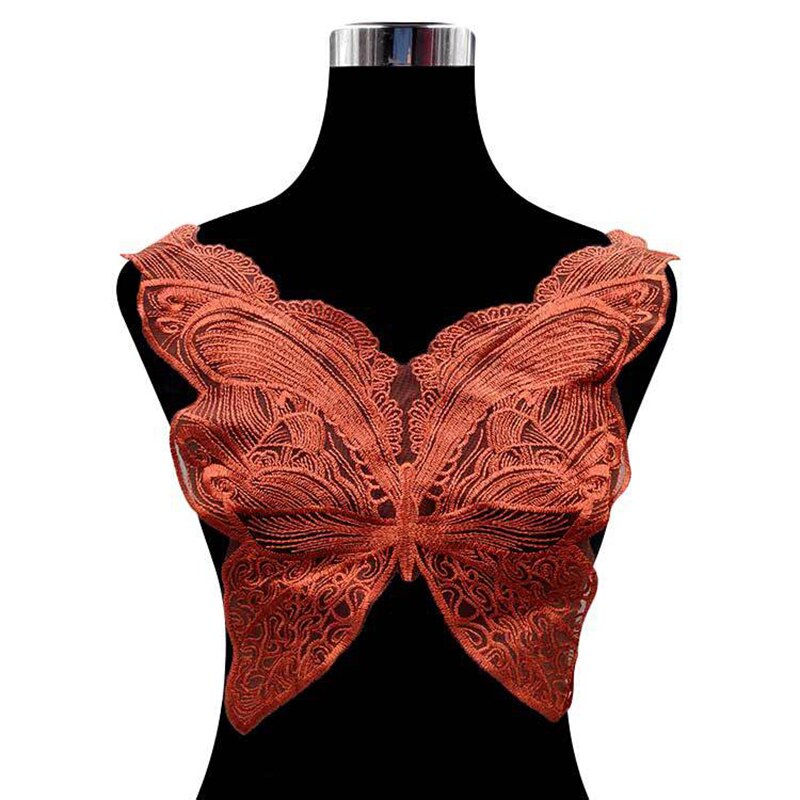 Tela de encaje de guipur para costura de ropa, apliques de cuello de mariposa, bordado, color negro