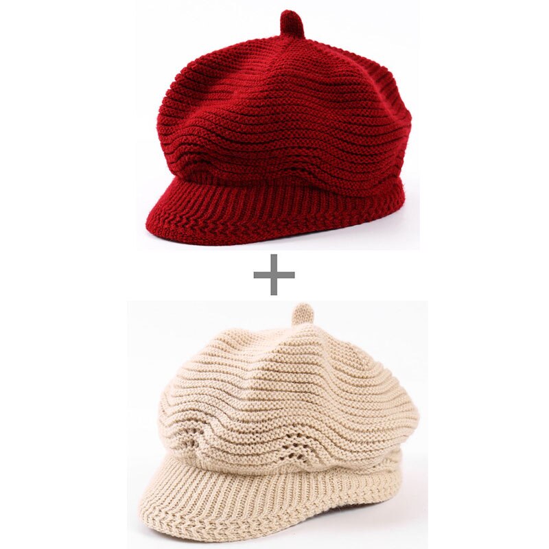 [Aetrends] Vrouw Hoed Gebreide Achthoekige Hoeden Voor Vrouwen Vintage Achthoekige Cap Vrouwen Hoeden Sombrero Mujer Sombrero Z-6598: Wine Red and Beige