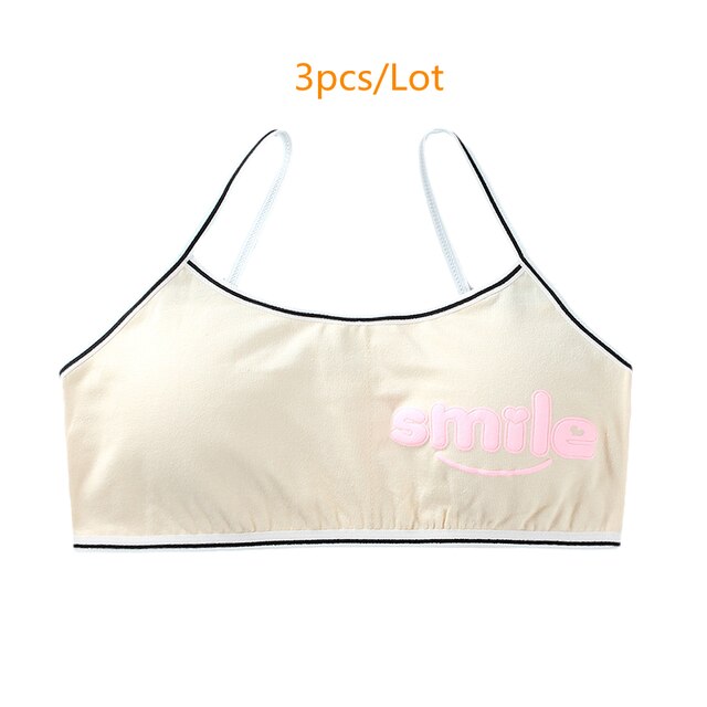 3 Stks/partij Meisjes Ondergoed Teens Mode Katoen Tops Vest Zacht Ademend Puberteit Gym Sport Jong Training Beha For8-16Years Oude: Skin 3pcs