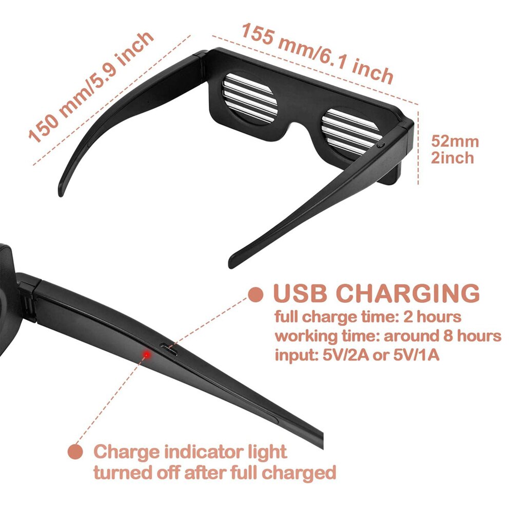 LED Glowing Glasses USB Rechargeable LED Light Up Eyeglasses 8 Patterns LED Luminous Glasses for Halloween Nightclub Christmas