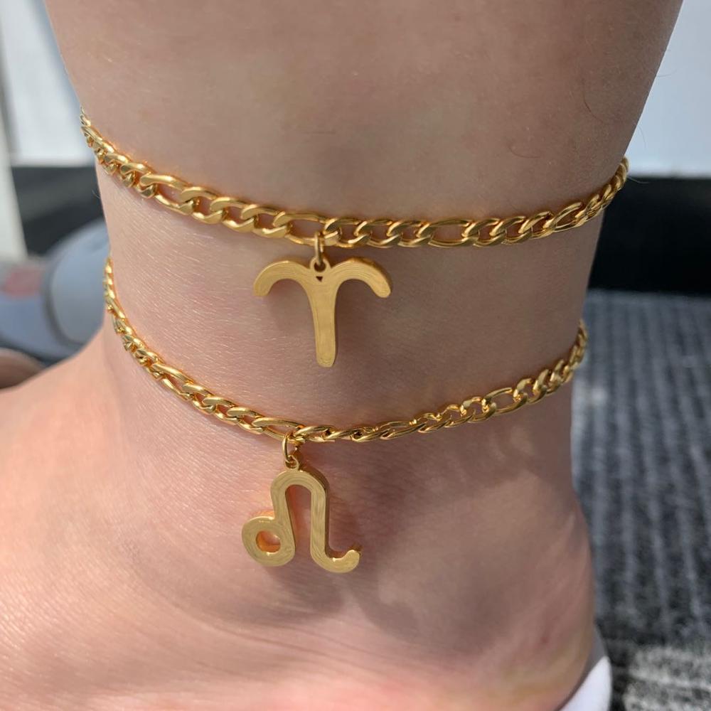 Sternzeichen Knöchel für Frauen Gold Sternzeichen Edelstahl Fußkettchen Armbinde Frauen Boho Schmuck Horoskop Sternzeichen Fußkettchen BFF