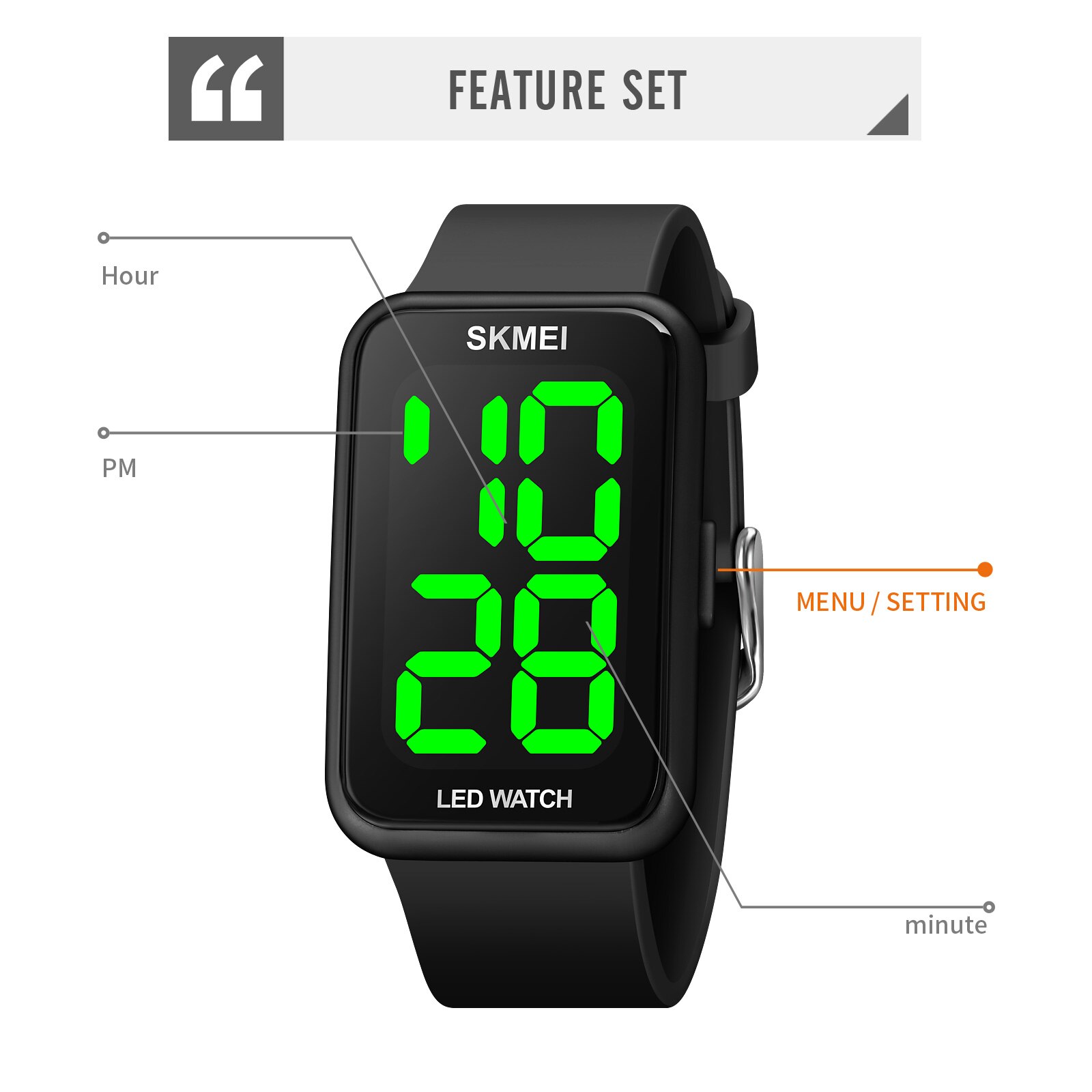 Skmei LED-digitaluhr mit datumsanzeige für damen, oben-marken, wasserdicht bis 5 Bar, damenuhr, relogio feminino