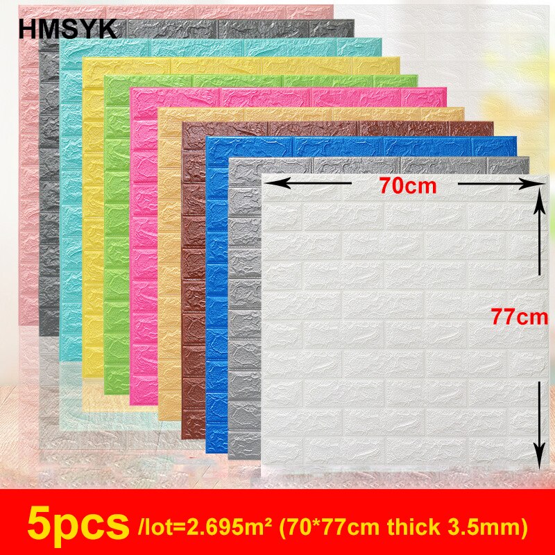 5PCS Self adhesive Waterproof TV Background Brick PVC Wallpapers 3D Wall Sticker Living Room Wallpaper Mural Bedroom Decorative