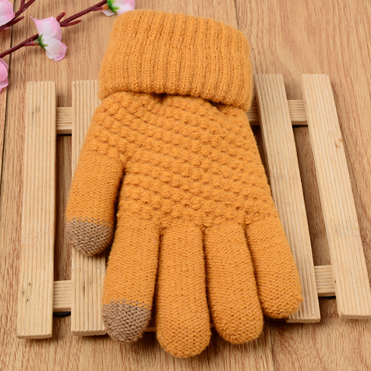 Kvinnor män varma vinter pekskärmshandskar stretch stickade vantar ull helfinger guantes kvinnlig virkhandske