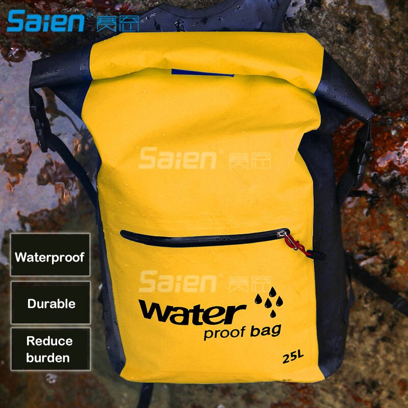 Tørpose rygsæk 25l -  tør rygsæk er garanteret vandtæt - bær den som en vandtæt rygsæk eller over skulderen til kajakin: Lysegul