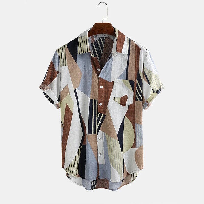 Bestverkochte product in heren multicolor casual overhemd met korte mouwen plus size camisas para hombre herenkleding: Bruin / Xl