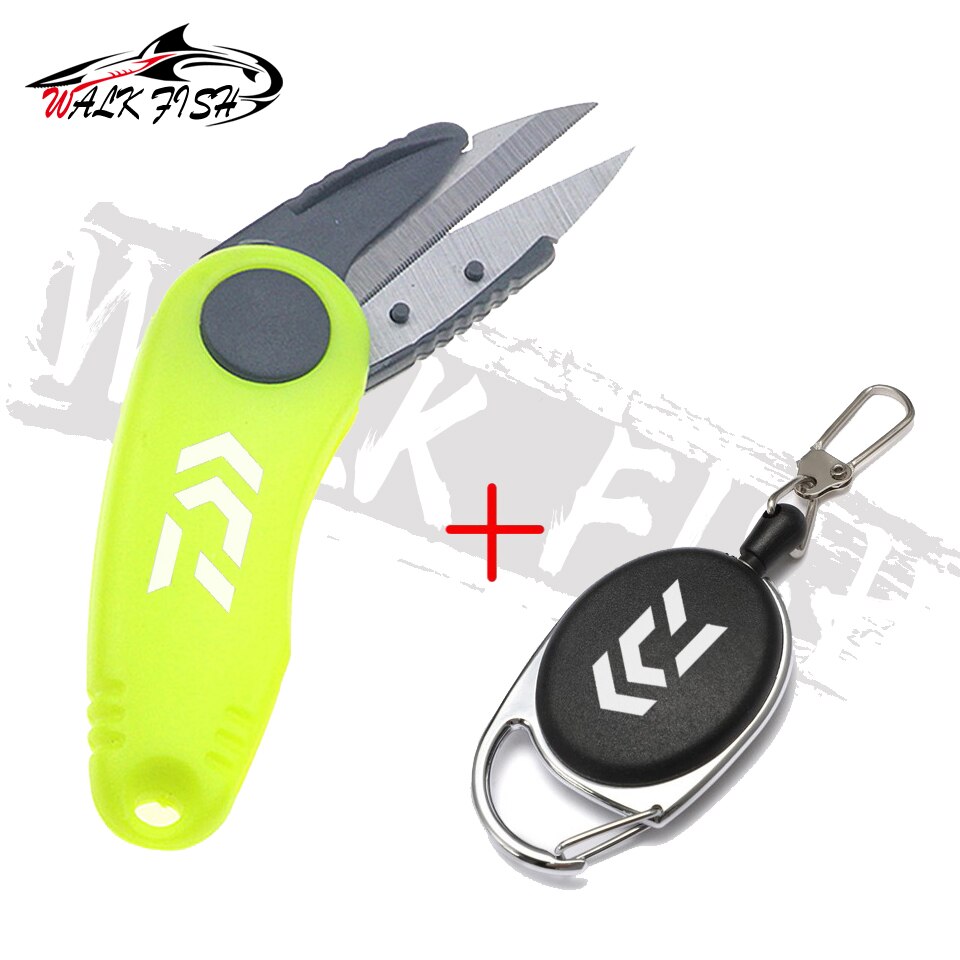 WALK FISH Stainless Steel Fishing Scissors Folding Fishing Line Cutter Clipper Fishing Scissor Tackle Fishing Quick Knot: Green Set