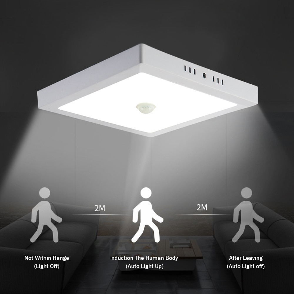 [DBF]Human Motion Sensor Surface Mounted LED Ceiling Light No Cutout 6W 12W 18W 24W Round/Square Ceiling Lamp for Indoor Decor