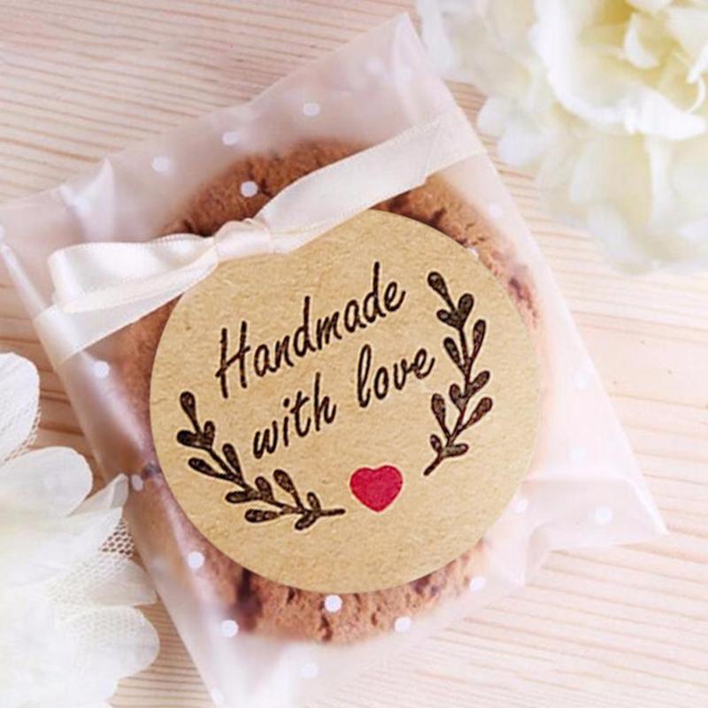 500 Labels/Roll Round Natural Kraft Stickers Seal Labels Handmade Cake Packaging Sealing Label Baking DIY Box Stickers