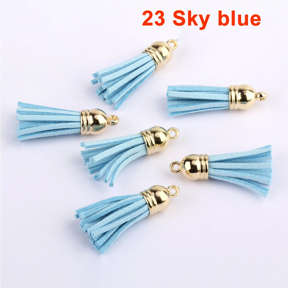 20 unids/lote borlas llavero de cuero borlas Mini borlas para manualidades DIY llavero colgante joyería de verano hacer pendientes dijes: Azul cielo