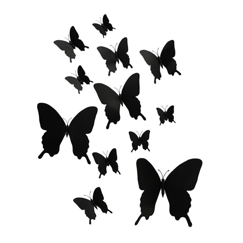 12 pièces noir papillon Stickers muraux ensemble 3D Stickers muraux décorations pour la maison pour chambre salon décoration de la maison autocollants