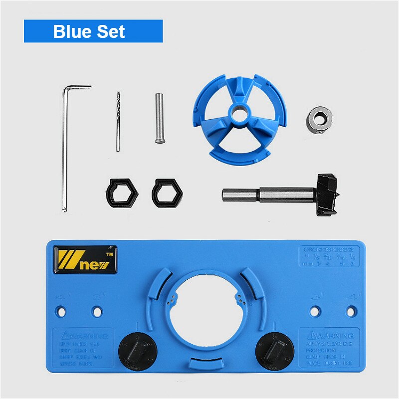 Concealed 35MM Cup Style Hinge Jig Boring Hole Drill Guide + Forstner Bit Wood Cutter Carpenter Woodworking DIY Tools: Blue Set