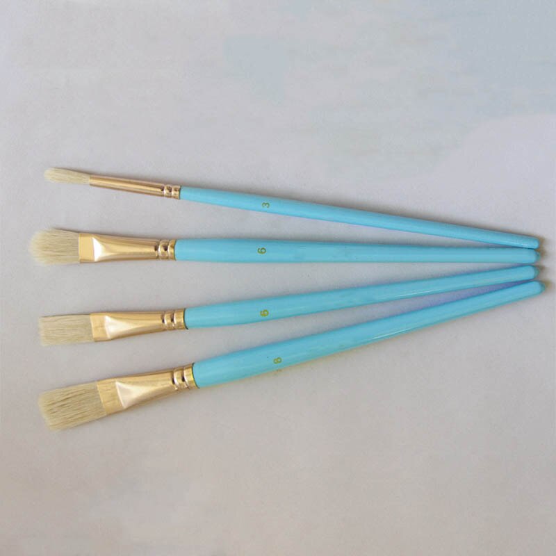 4Pcs Senior Drawing Brushes Drawing Art Supplie Aluminum Tube Artist Paint Brush Oil Painting Brushes Wooden Handle Sky Blue